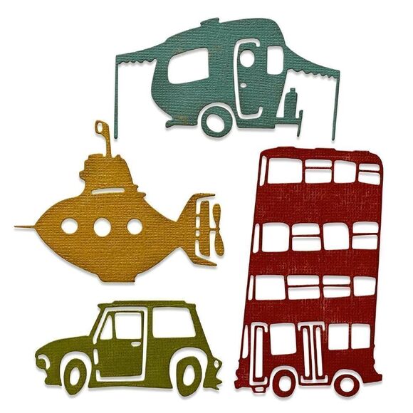 SIZZIX THINLITS DIE SET 4PK - WACKY TRANSPORT #1 BY TIM HOLTZ - Picture 1 of 2